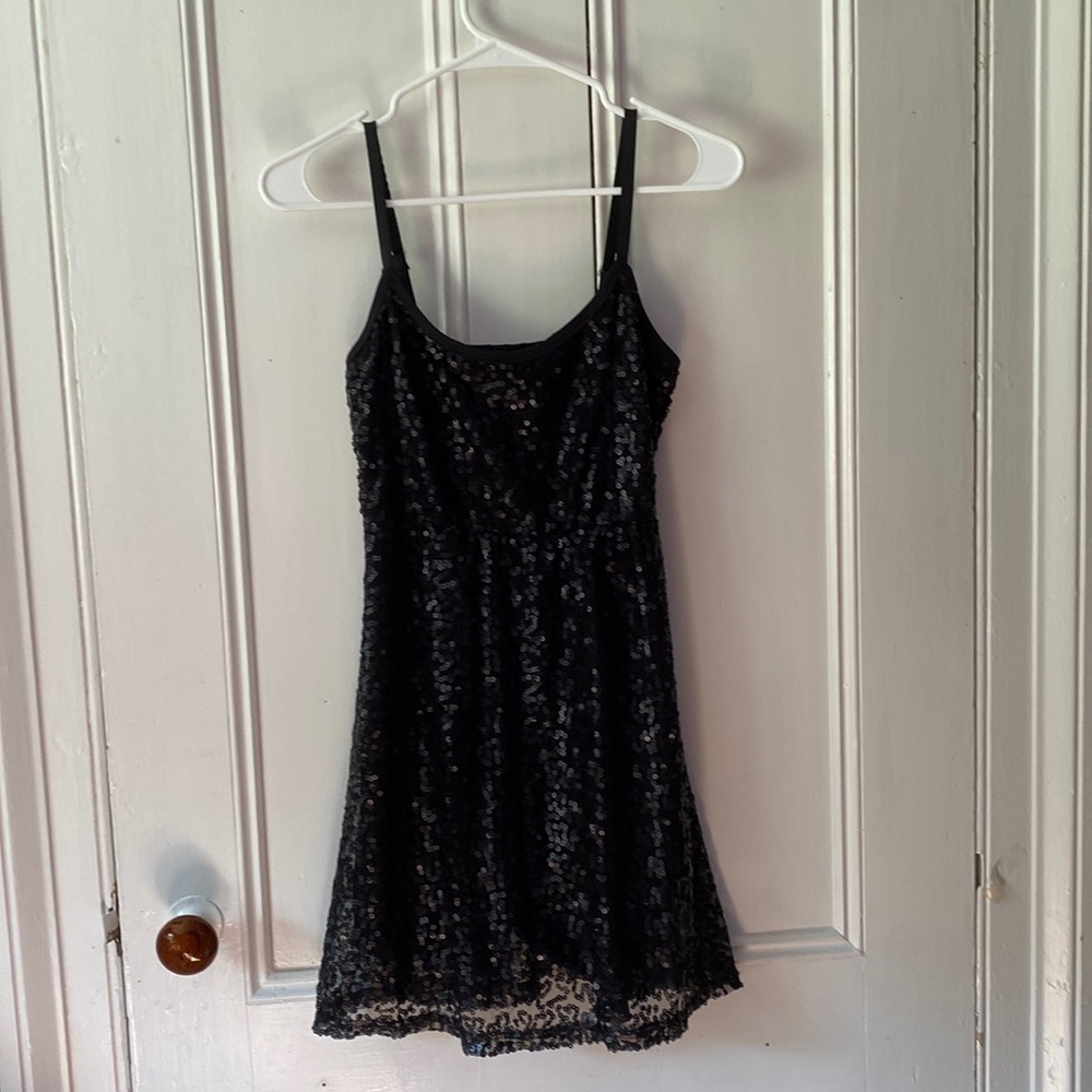 Sequin mesh black dress